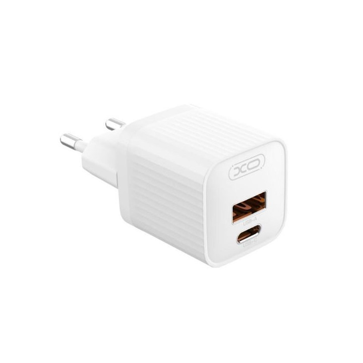 XO L147 Cargador de Corriente 20W - USB-A y USB-C - Carga Rapida - Color Blanco