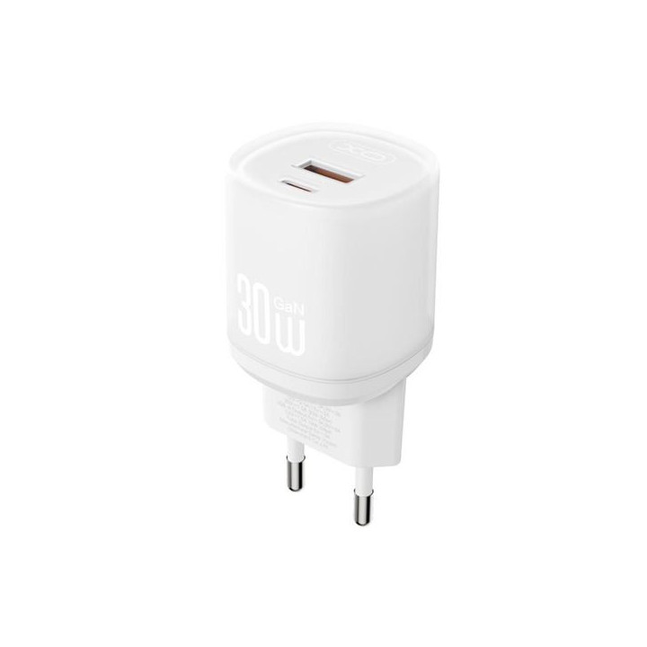 XO L151 Cargador de Corriente 30W - USB-A y USB-C - GaN - Color Blanco
