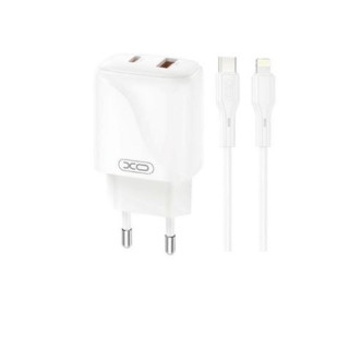XO L158 Cargador de Corriente 20W - USB-A y USB-C - Alto Rendimiento - Incluye Cable USB-C a Lightning - Color Blanco
