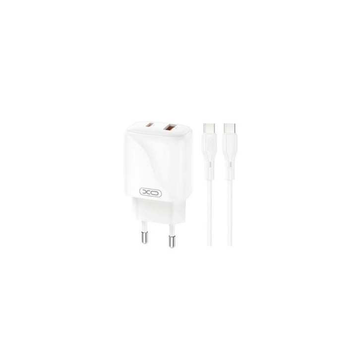 XO L158 Cargador de Corriente 20W - USB-A y USB-C - Alto Rendimiento - Incluye Cable USB-C - Color Blanco