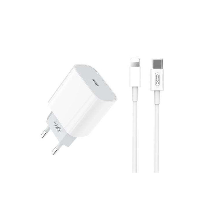 XO L77 Pack Cargador de Corriente 1x USB-C 20W Carga Rapida + Cable USB-C a Lightning 1m