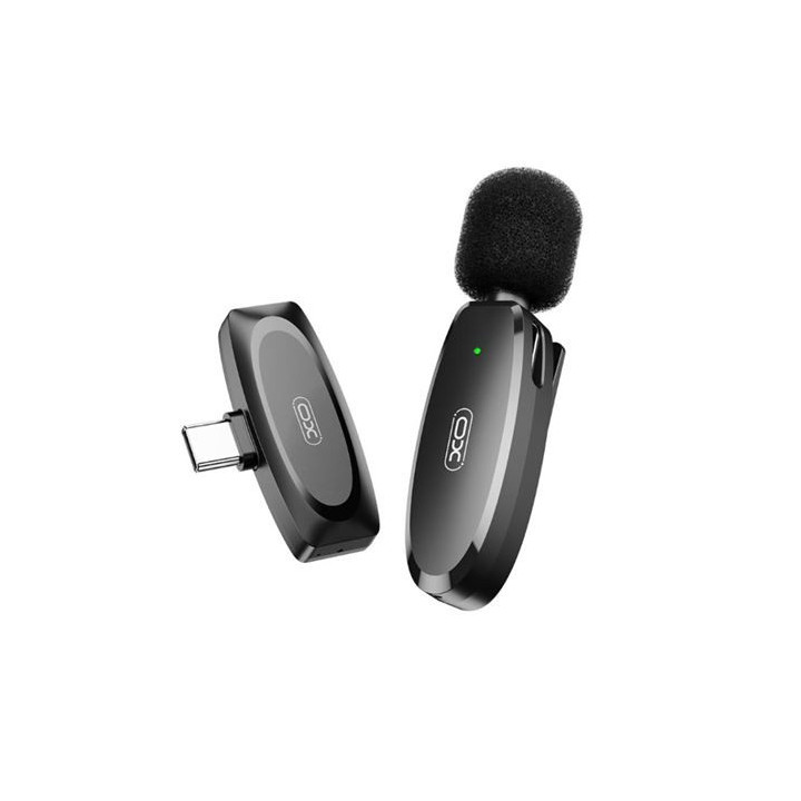 XO MKF08A Microfono Inalambrico de Solapa - Conector Tipo C - Autonomia hasta 6 Horas - Alcance 10 Metros - Color Negro