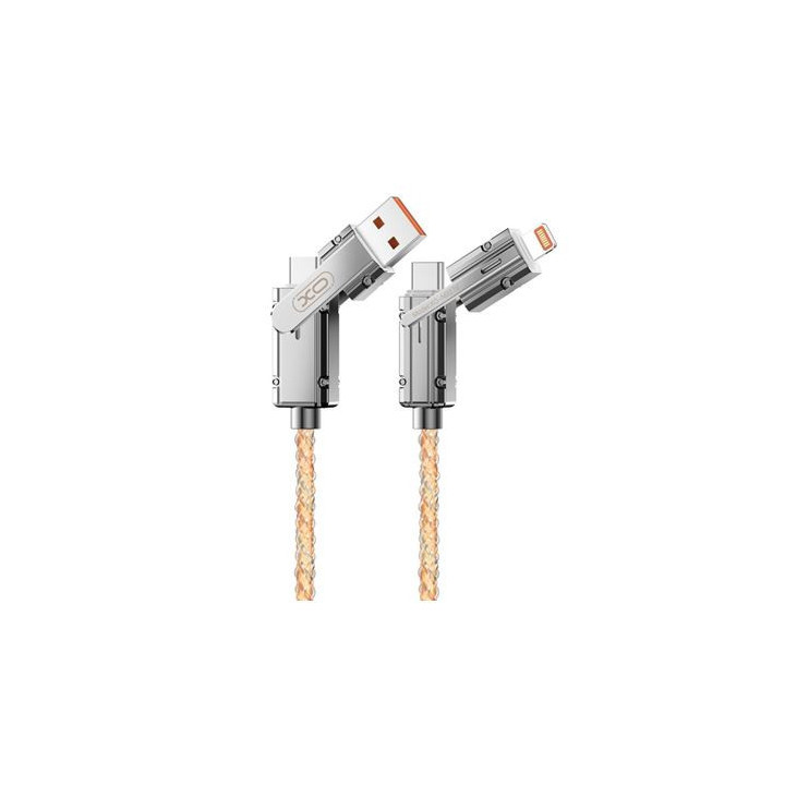 XO NB276 Cable USB 4 en 1 Multifuncion - 60W - 1 Metro - RGB - Color Plata