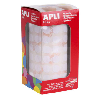Apli Gomets Redondos Blancos con Adhesivo Permanente - Ø 10.5mm - 5192 Gomets por Rollo - Ideal para Desarrollar la Psicomotri