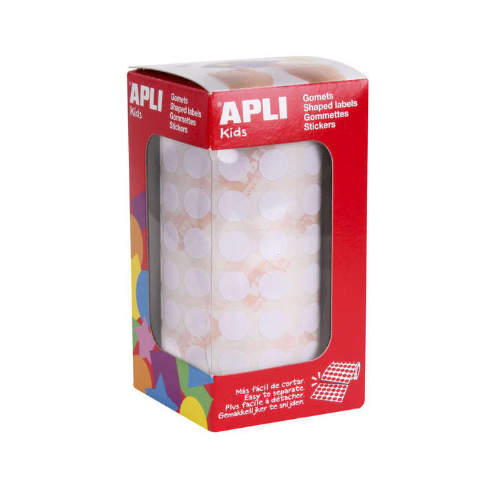 Apli Gomets Redondos Blancos con Adhesivo Permanente - Ø 10.5mm - 5192 Gomets por Rollo - Ideal para Desarrollar la Psicomotri