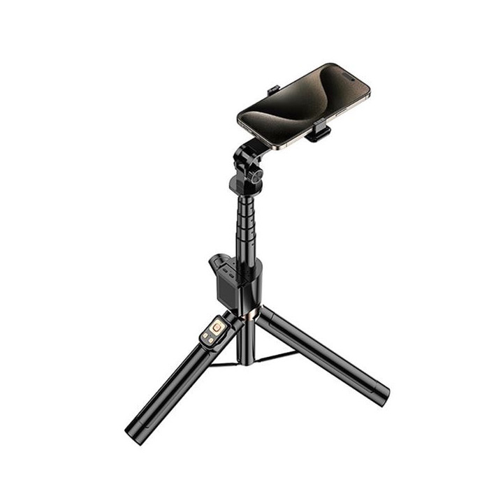 XO SS23 Tripode + Palo Selfie - Mando a Distancia Bluetooth - LEDs Laterales Incluidos - Color Negro