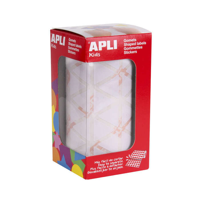 Apli Gomets Triangulares Blancos - 20x20x20mm - Adhesivo Permanente - 2832 Gomets por Rollo - Normas EN-71 y FSC - Adhesivo Bas