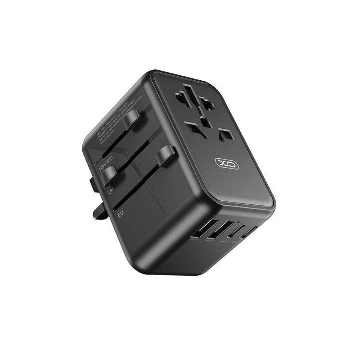 XO Adaptador de Viaje Universal - Conexiones para mas de 150 Paises - Salida de hasta 2500W - Puerto USB-C de 65W - Salida de C