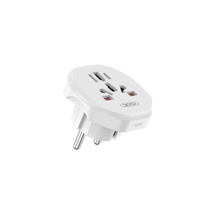 XO Enchufe de Pared Universal - Proteccion Infantil - 250V - 10Amp - 2500W - 58.2x55.6x49.4mm - Color Blanco
