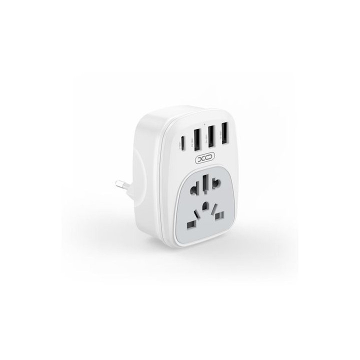XO Adaptador de Enchufe Internacional - Potencia 2500W - USBx3 + USB-C - Color Blanco