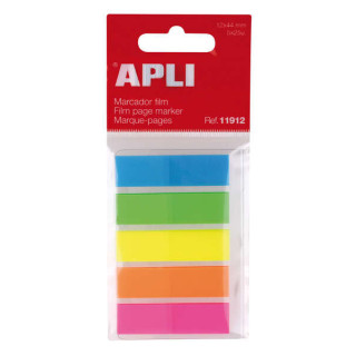 Apli Indices Adhesivos Film 45x12mm 5 Colores Fluorescentes - 25 Indices por Color - Facil de Pegar y Despegar - Ideal para Mar