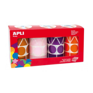 Apli Pack con 4 Rollos de Gomets Geometricos XL - 1357 Gomets por Rollo - Adhesivo Permanente - 5.428 Gomets en Total - Ideales