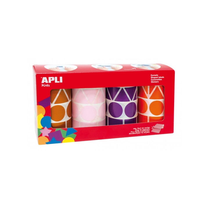 Apli Pack con 4 Rollos de Gomets Geometricos XL - 1357 Gomets por Rollo - Adhesivo Permanente - 5.428 Gomets en Total - Ideales
