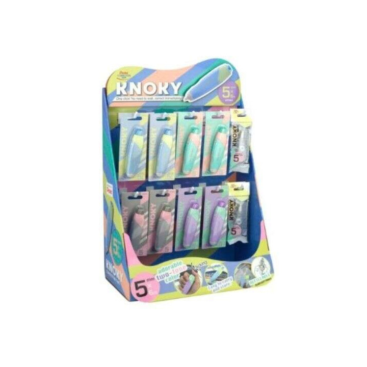 Pentel Knoky Expositor de 48 Cintas Correctoras 5mm x 6m + 12 Recambios - Mecanismo de Presion - Forma Ergonomica - Recargable