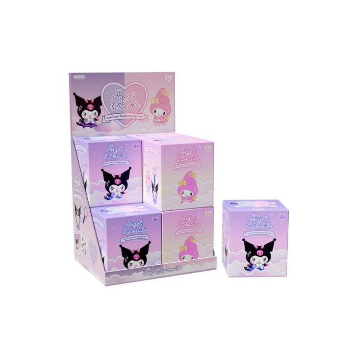 Comansi Display Figuras Angel & Devil 8 Unidades - Kuromi y My Melody - 2 Modelos - 3 Accesorios Exclusivos - Hanger Colgante