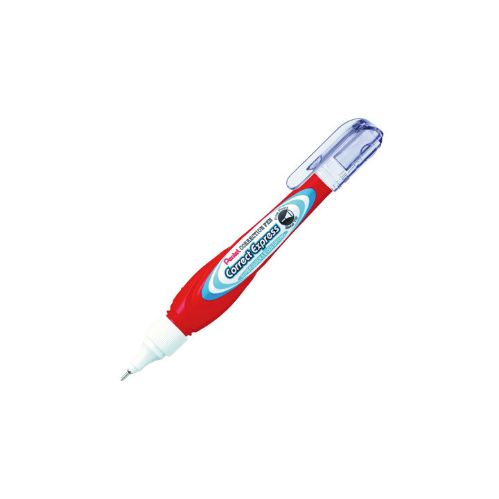Pentel Correct Express Boligrafo Corrector 7ml - Secado Super Rapido - Punta Metalica - Cuerpo Color Rojo
