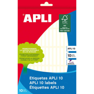 Apli Pack de 600 Etiquetas Blancas 5x35mm - 10 Hojas por 60 Etiquetas - Adhesivo Permanente - Cantos Romos - Color Blanco