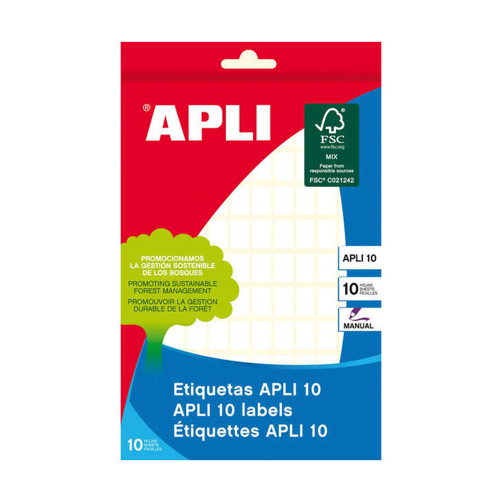 Apli Pack de 1.200 Etiquetas Rectangulares 8x12mm - 10 Hojas por 120 Etiquetas - Adhesivo Permanente - Ideal para Escribir sobr