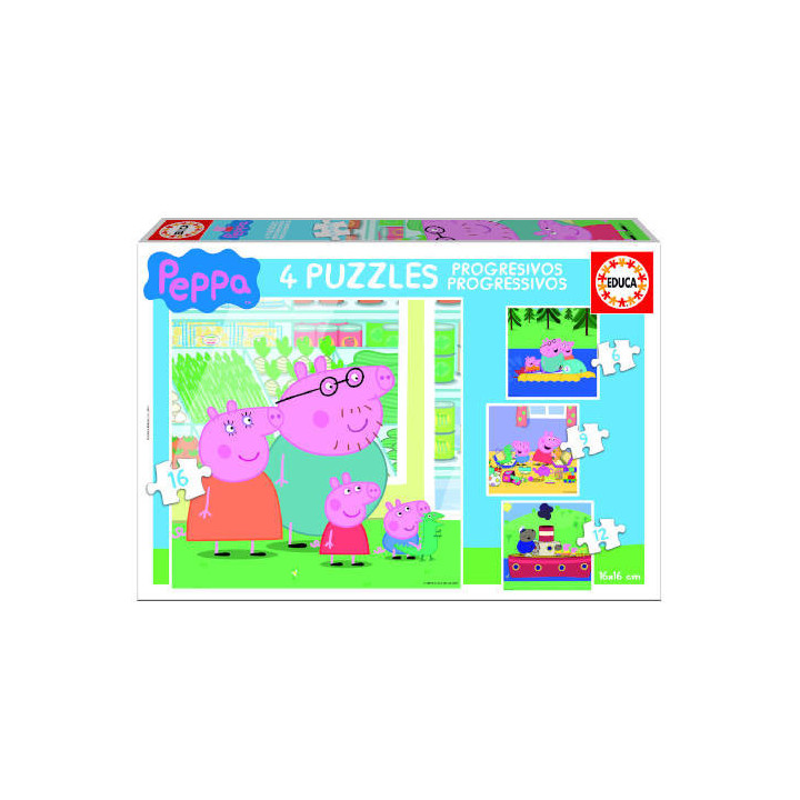Puzzle progresivos peppa pig 6-9-12-16 de 3-5 años educa borras 15918