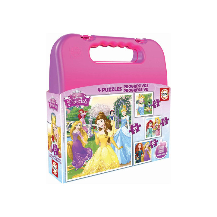 Maleta puzzles progresivos princesas disney 12-16-20-25 de 3-6 años educa borras 16508