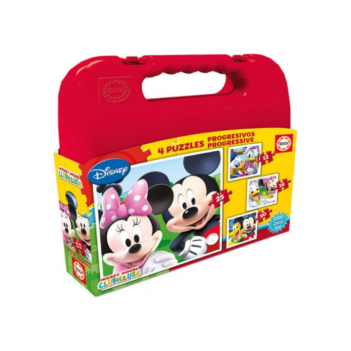 Maleta puzzles progresivos mickey mouse 12-16-20-25 de 3-6 años educa borras 16505