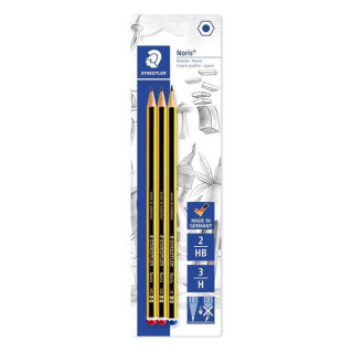 Staedtler Noris 120 Pack de 3 Lapices de Grafito Hexagonles - Graduaciones Surtidas - Resistencia a la Rotura - Madera de Bosqu