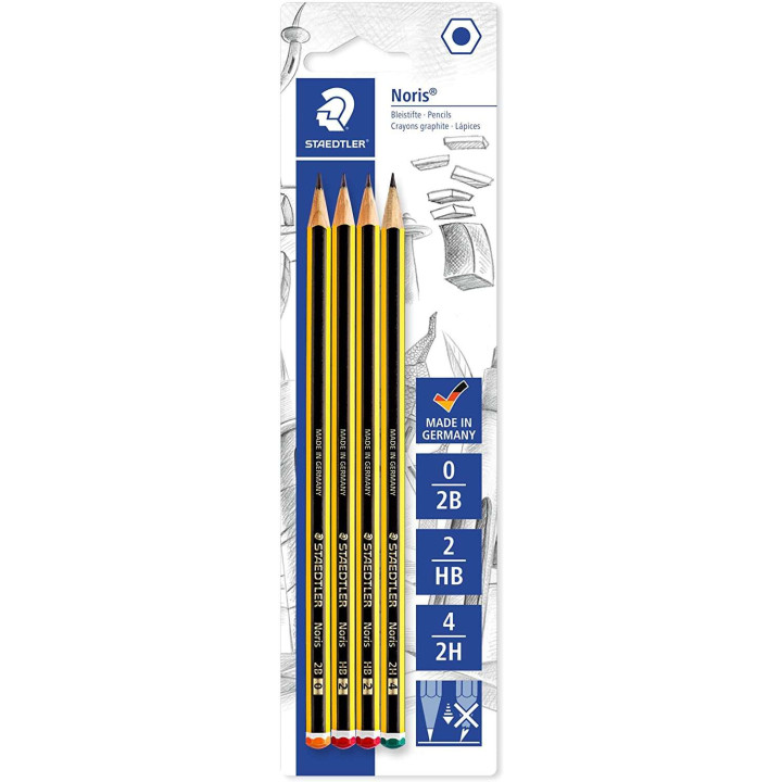 Staedtler Noris 120 Pack de 4 Lapices de Grafito Hexagonales - Graduaciones Surtidas - Resistencia a la Rotura - Madera de Bosq