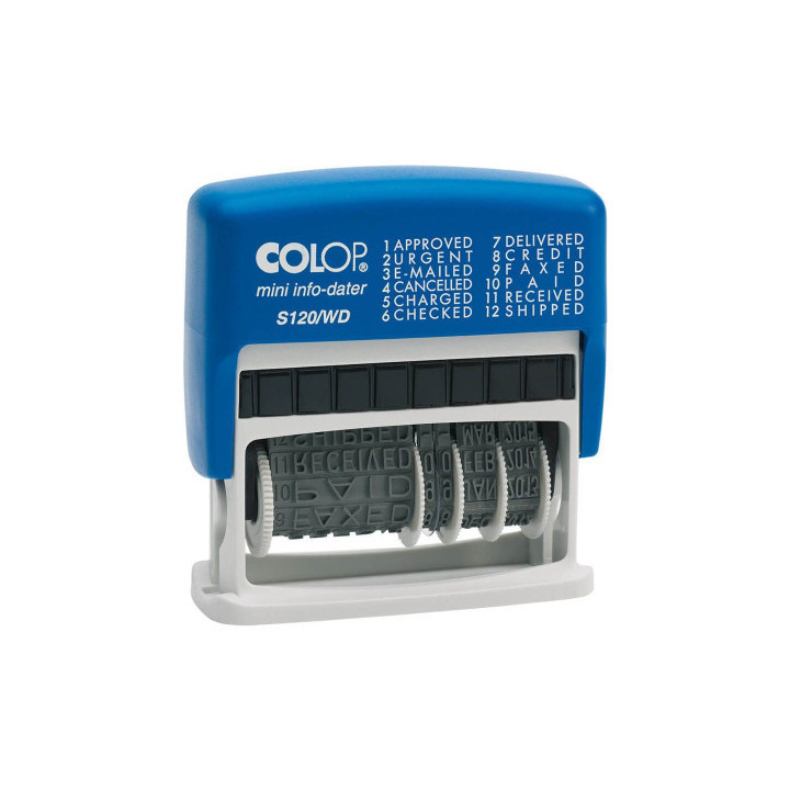 Sello de entinaje s 120/wd formula/fecha 4mm español azul/negra colop 105001