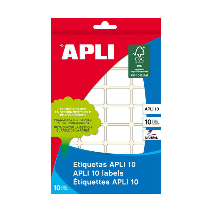 Apli Pack de 810 Etiquetas Rectangulares 10x16mm - 10 Hojas por 81 Etiquetas - Ideal para Escribir sobre Ellas - Adhesivo Perma