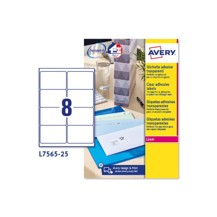 Paquete 25 hojas etiquetas transparentes quickpeel-impresoras láser 99