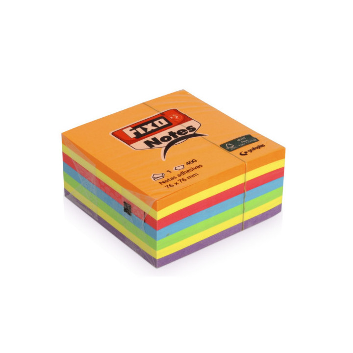 Cubo 400 notas adhesivas 76x76mm neon fixo 65005483