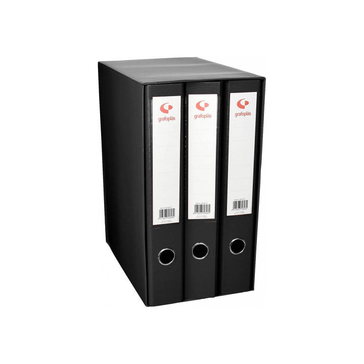 Módulo 3 carpetas 2 anillas 40 mm negro folio 290x350x180 grafoplas 7284310