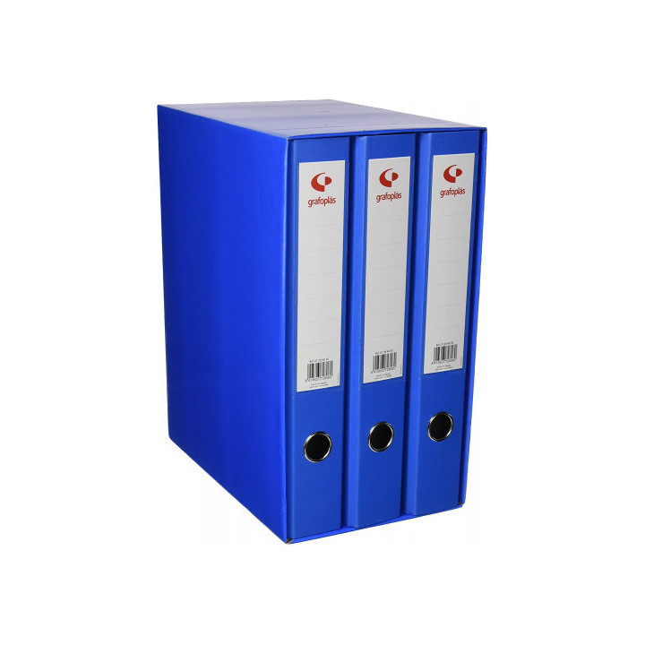 Módulo 3 carpetas 2 anillas 40 mm azul folio 290x350x180 grafoplas 7284330