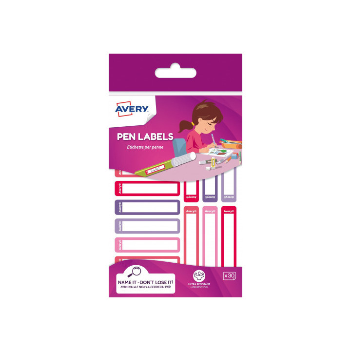 Sobre 30 etiquetas adhesivas permanente 50x10mm rosa y violeta avery resmi30f-uk