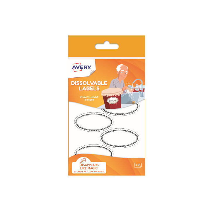 Paquete 18 etiquetas disolubles en agua 55x92mm avery solub18-uk