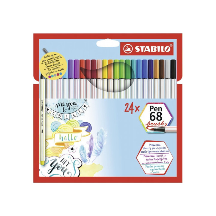 Estuche carton 24 unidades rotulador pen 68 brush colores surtidos stabilo 568/24-211