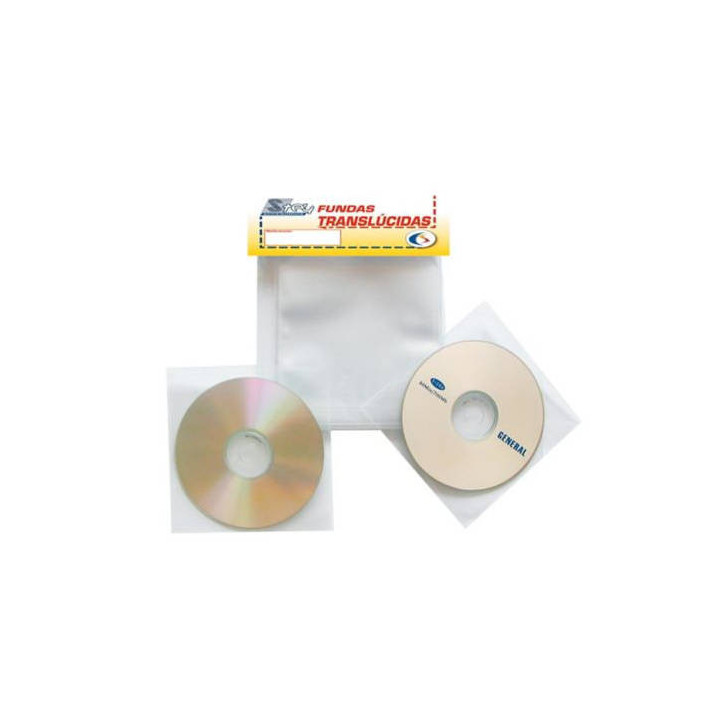 Pack de 100 fundas cd-dvd pp transparente no adhesivas con solapa 3l 10297