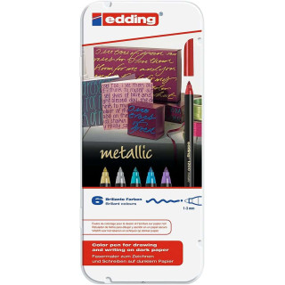 Edding 1200 Metallic Pack de 6 Rotuladores - Punta Redonda - Trazo 1mm - Tinta con Base de Agua - Colores Oro