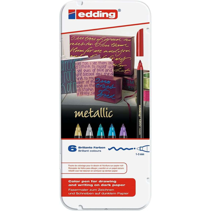 Edding 1200 Metallic Pack de 6 Rotuladores - Punta Redonda - Trazo 1mm - Tinta con Base de Agua - Colores Oro