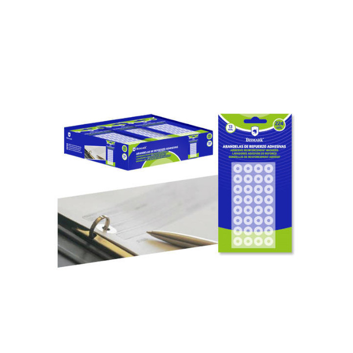 Blister 224 unidades arandelas de refuerzo adhesivas transparentes 13mm bismark 327333