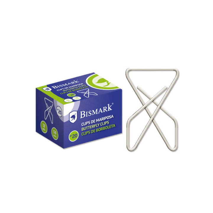 Caja 12 clips niquelados de mariposa nº 20 bismark 321357