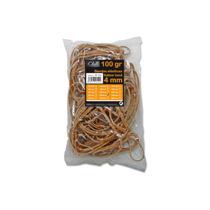 Bolsa 100 gr. gomas elasticas nº 12 de 12 cm. largo y 4 cm. grosor office club 320512
