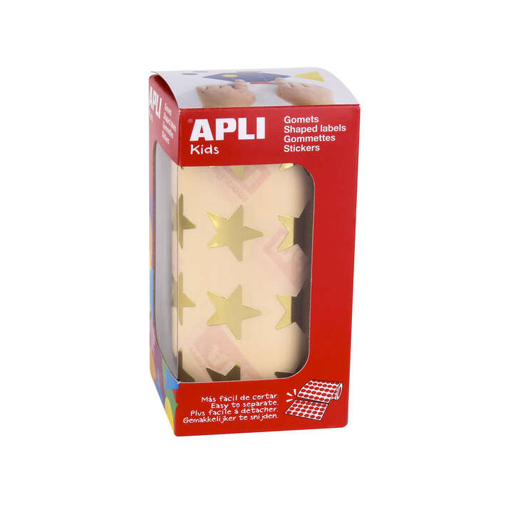 Apli Gomets Estrella Oro Metalizado - Tamaño 19.5mm - Adhesivo Permanente - 1416 Gomets por Rollo - Ideal para Actividades Cre