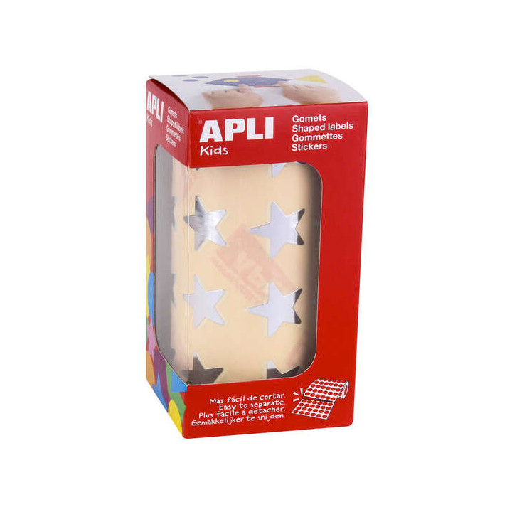 Apli Pack de1.416 Gomets con Forma de Estrella - Tamaño 19.5mm - Adhesivo Base Agua - Normas EN-71 y FSC - Color Plata