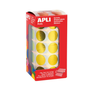 Apli Gomets Redondos Amarillo Metalizado Ø 20mm - 59 Hojas Pretroqueladas - 1770 Gomets por Rollo - Adhesivo Base Agua - Norma