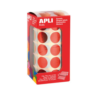 Apli Gomets Redondos Ø 20mm Rojo Metalizado - 59 Hojas Pretroqueladas - 1770 Gomets por Rollo - Ideal para Actividades Creativ