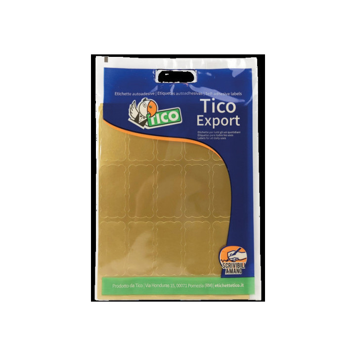Paquete 10 hojas etiquetas satinadas oro 45x21 mm tico e-gl-4521