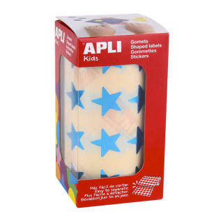 Apli Gomets Estrella Azul Metalizado - Tamaño 19.5mm - Adhesivo Permanente - 1416 Gomets por Rollo - Ideal para Actividades Cr