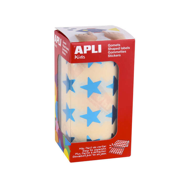 Apli Gomets Estrella Azul Metalizado - Tamaño 19.5mm - Adhesivo Permanente - 1416 Gomets por Rollo - Ideal para Actividades Cr
