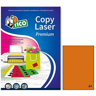 Caja 70 hojas etiquetas naranja fluorescente sin márgenes-láser/inyección de tinta/fotocopiadoras-210x297 mm tico lp4fa-21...